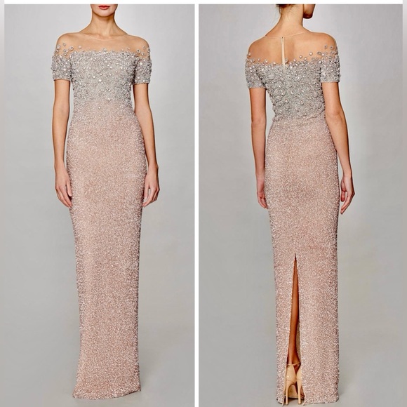 PAMELLA ROLAND Signature Crystal-Embellished Sequinned Gown Crystal Maxi Dress